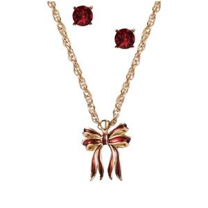 {Charter Club} Gold-Tone Bow Pendant Necklace & Crystal Stud Earrings Set